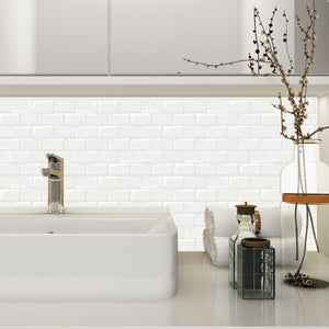 premium white tile with white grout self-adhesive tile in the bathroom