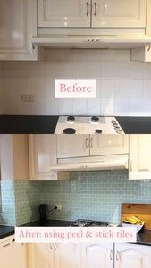Before & after using minty mint subway peel and stick tiles