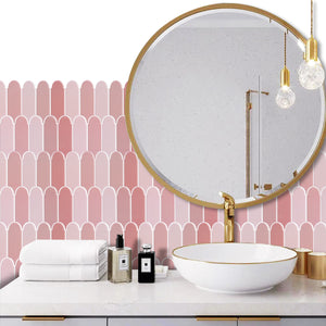 Fairy floss shade of pink ice cream stick on tile in the bathroom as splashback in australia