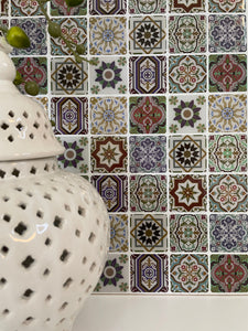 Moroccan peel and stick tile as photography backdrop