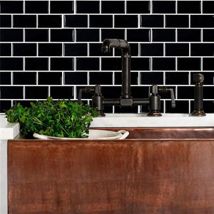Elegant, black, sexy black subway tiles! Best of all, it is self-adhesive, waterproof, heat-resistant and offers flexibility - change style anytime. Super affordable too! Just peel and stick.