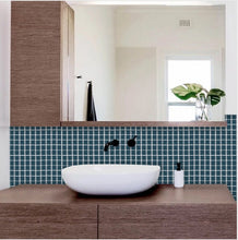 Load image into Gallery viewer, peacock blue peel and stick tile bathroom splashback
