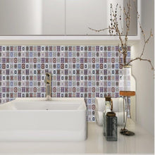 Load image into Gallery viewer, Colourful moroccan stick on tile in the bathroom behind the sink
