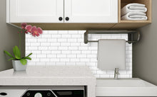Load image into Gallery viewer, classic white subway with grey grout self-adhesive tile as laundry splashback 

