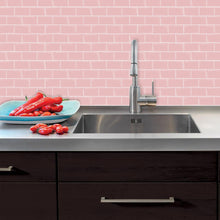Load image into Gallery viewer, pink subway stick on tiles in the kitchen as splashback
