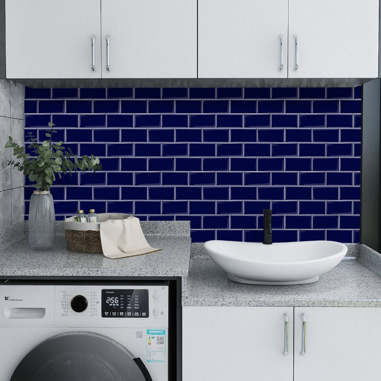 navy blue self-adhesive tiles in australia as laundry splashback