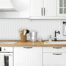 Load image into Gallery viewer, peel and stick herringbone tile as kitchen splashback in australia
