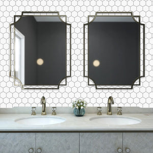 hexagon stick on tile as splashback in the bathroom in australia
