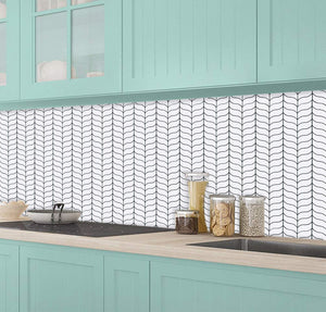 whales tail tile in kitchen as splashback against induction cooker