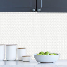 Load image into Gallery viewer, white penny round with white grout stick on tiles as splashback in Australia
